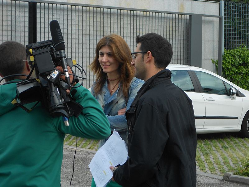 Marga con el equipo de grabación (Madrid)
