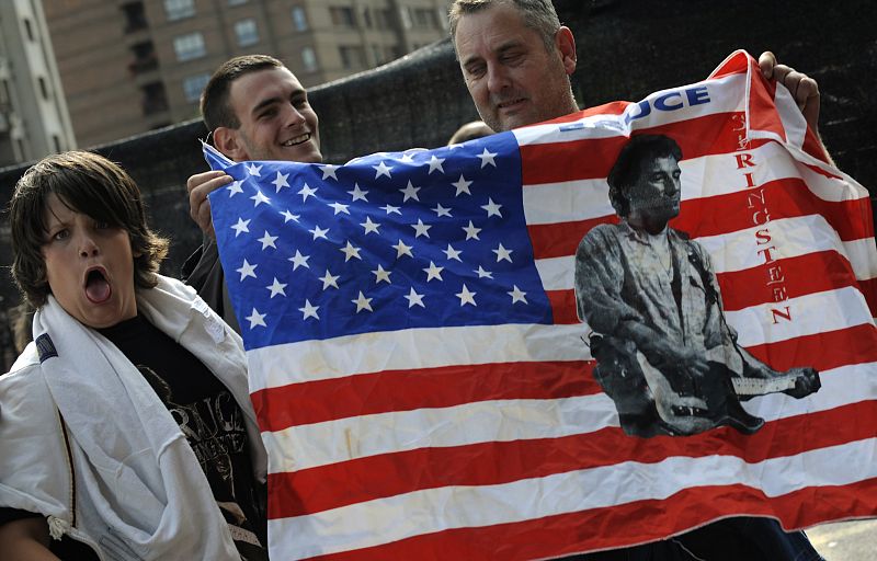 Fans of U. S. singer Bruce Springsteen line up to enter the concert venue at Molinon Stadium in Gijon