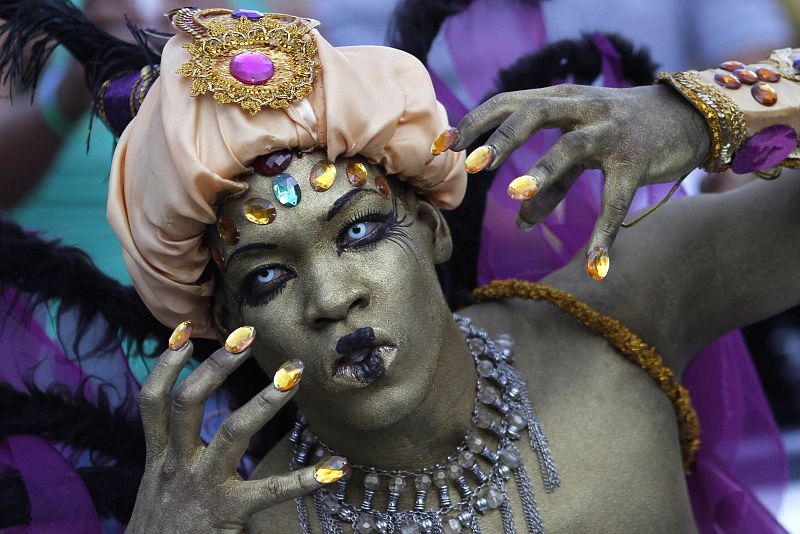 A reveller who is dressed up takes part in the annual Gay Pride Parade in Panama City