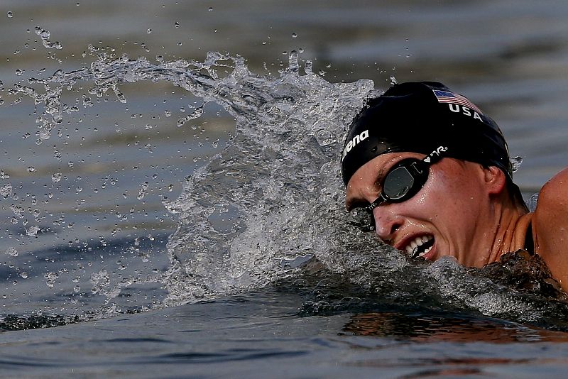 La estadounidense Haley Danita Anderson, que fue oro en la prueba de 5 kilómetros femeninos en aguas abiertas de los Campeonatos del Mundo de Natación que se celebran en Barcelona