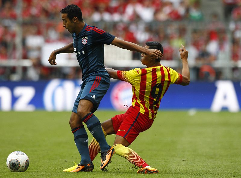 Thiago, en el partido amistoso contra el Barça, el primero contra su exequipo.