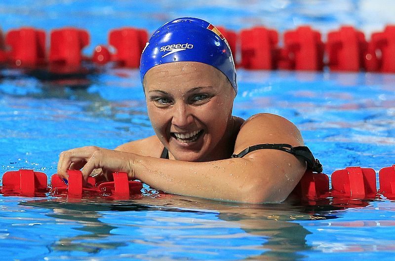 La nadadora española, Melanie Costa, tras finalizar la prueba de 400 metros libres femenino de los Campeonatos del Mundo.