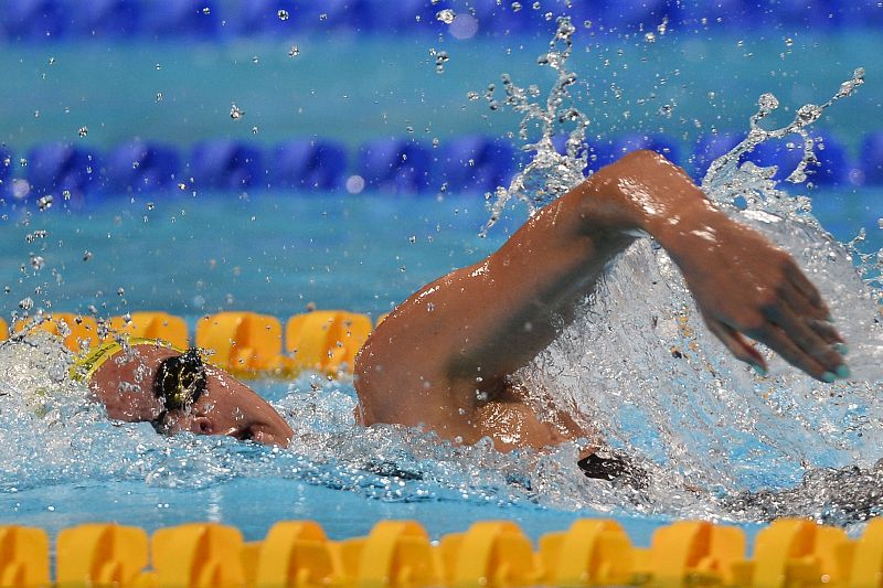 La nadadora australiana Emma McKeon en los 4x200m estilo libre femeninos durante el Campeonato Mundial de Natación de Barcelona.