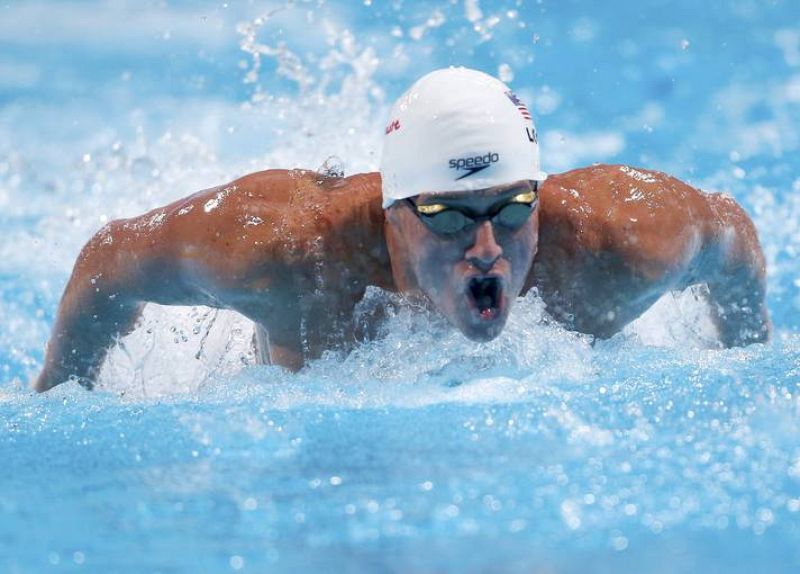 Ryan Lochte esta mañana en la serie de clasificación de los 100m mariposa de los Mundiales de Natación de Barcelona.