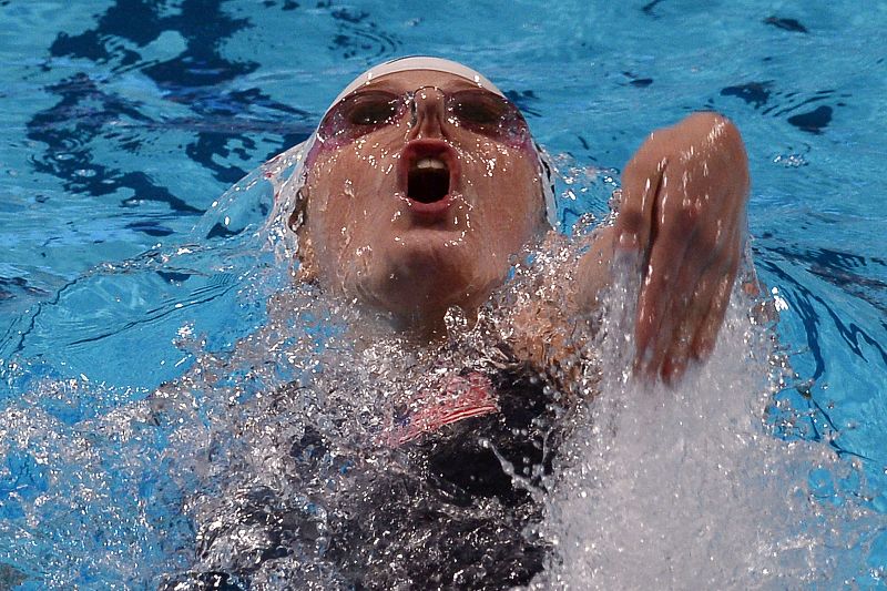 La nadadora Missy Franklin esta mañana en los 200m espalda. Ha conseguido clasificarse para la final.