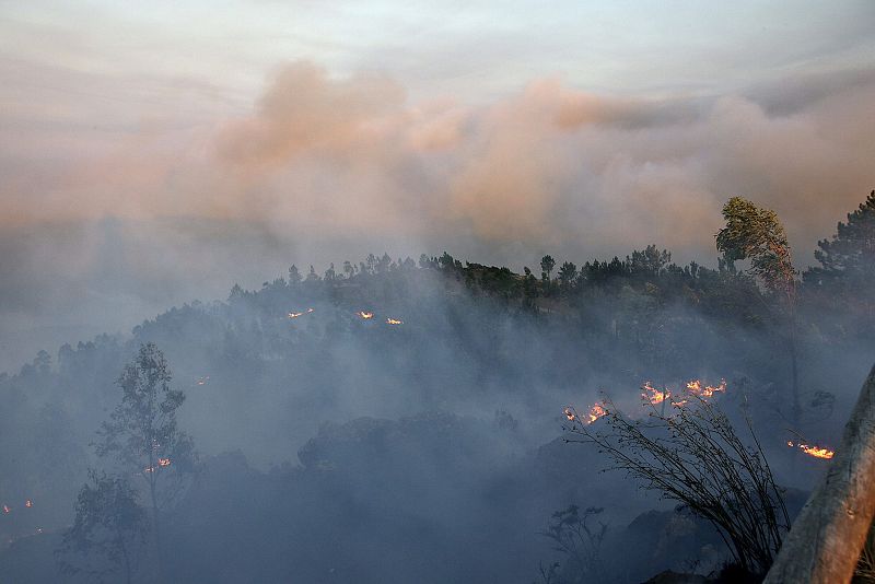 IEl fuego declarado en Oia llega al concello de O Rosal, en Pontevedra