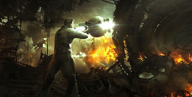 Los drones de vigilancia se enfrentan a Jack Harper (Tom Cruise)