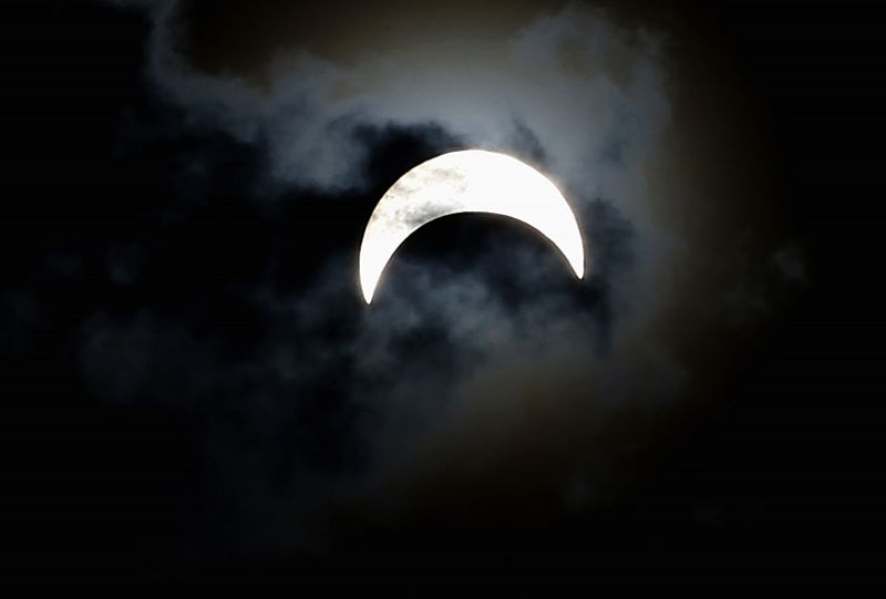 A partially eclipsed sun is seen from Juba