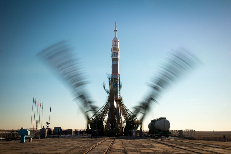La Soyuz TMA-11M en la plataforma de lanzamiento