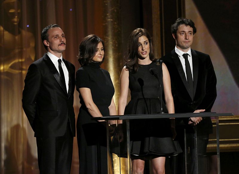 Actors Timotijevic, Glodjo, Marjanovic and Djuricko appear on stage before the Jean Hersholt Humanitarian Award was presented at the Annual Academy of Motion Picture Arts and Sciences Governors Awards in Hollywood