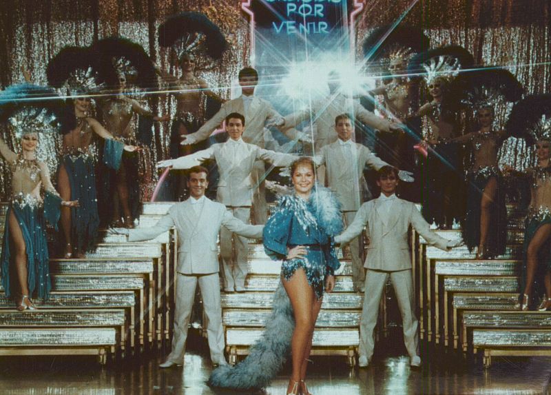 Imagen de Lina Morgan tras una actuación (1985)