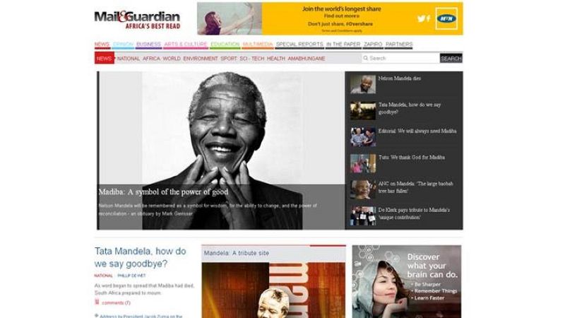 El medio sudafricano 'Mail Guardian' abre con el titular "Madiba: un símbolo del poder del bien", y añade "Tata (Papá) Mandela, ¿Cómo te decimos adiós?"