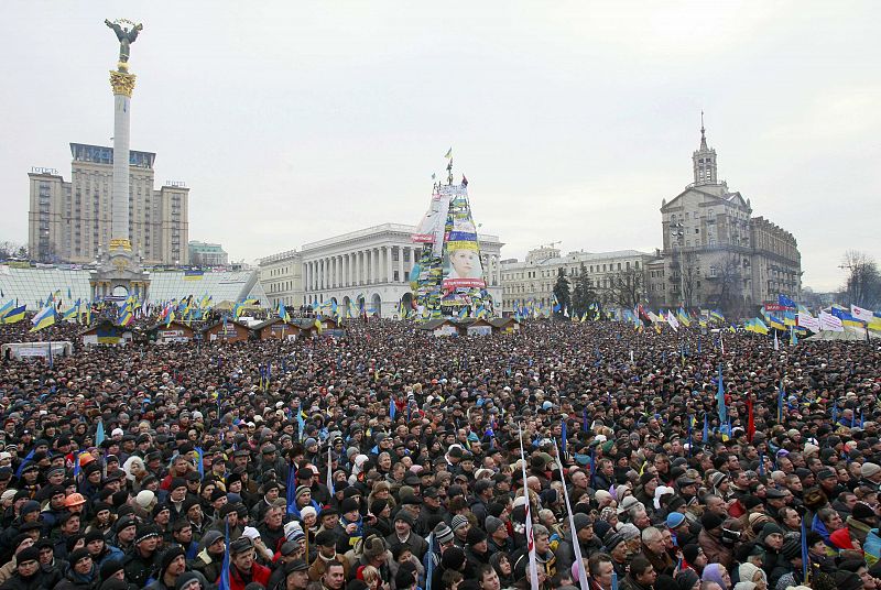 Pro-European intergration protesters gather for mass rally at Independence Square in Kiev