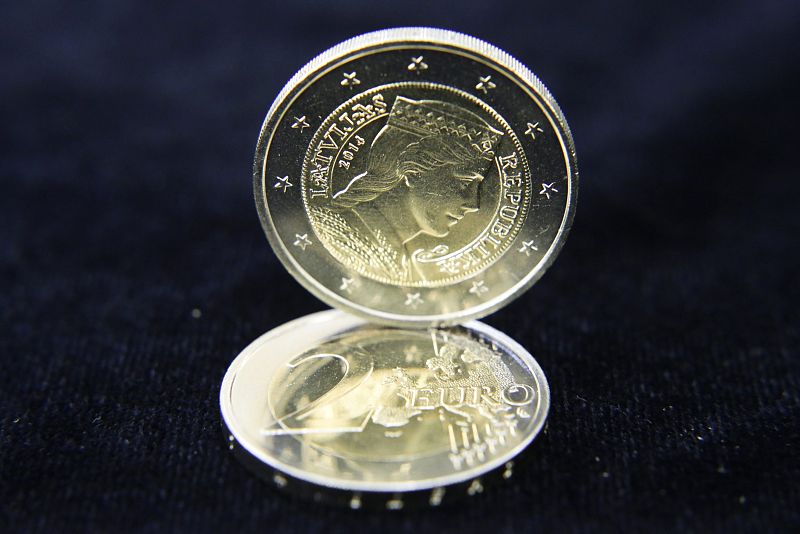 The reverse of Latvia's 2 euro coin is pictured during presentation in Riga