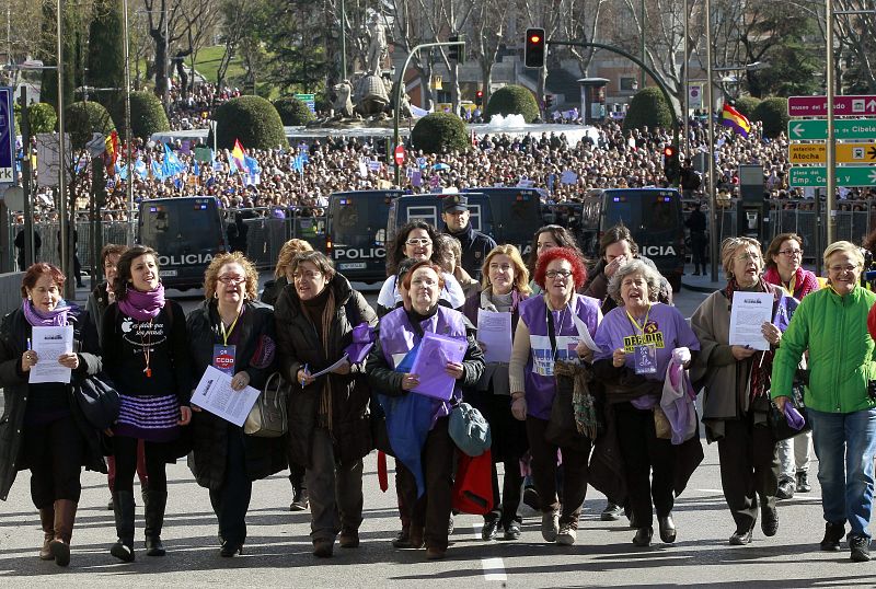 Representantes de diferentes asociaciones se dirigen al Congreso de los Diputados al finalizar la manifestación.