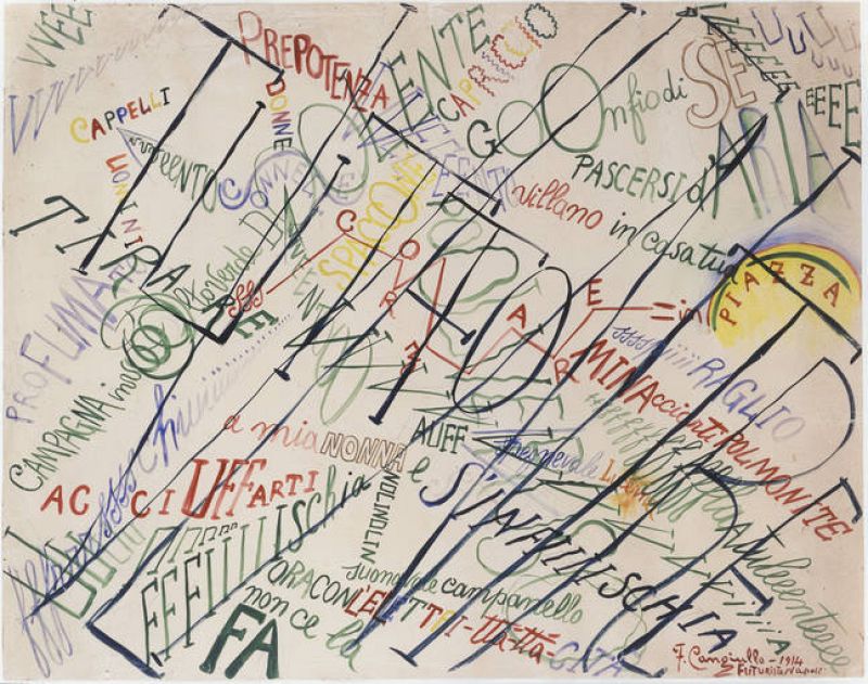 'Gran multitud en la PIazza del Popolo (Grande folla in Piazza del Popolo)', de Francesco Cangiullo (1914)