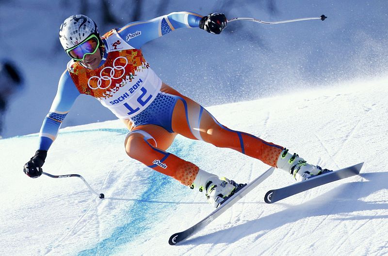 Norway's Svindal skis during the downhill run of the men's alpine skiing super combined event at the 2014 Sochi Winter Olympics