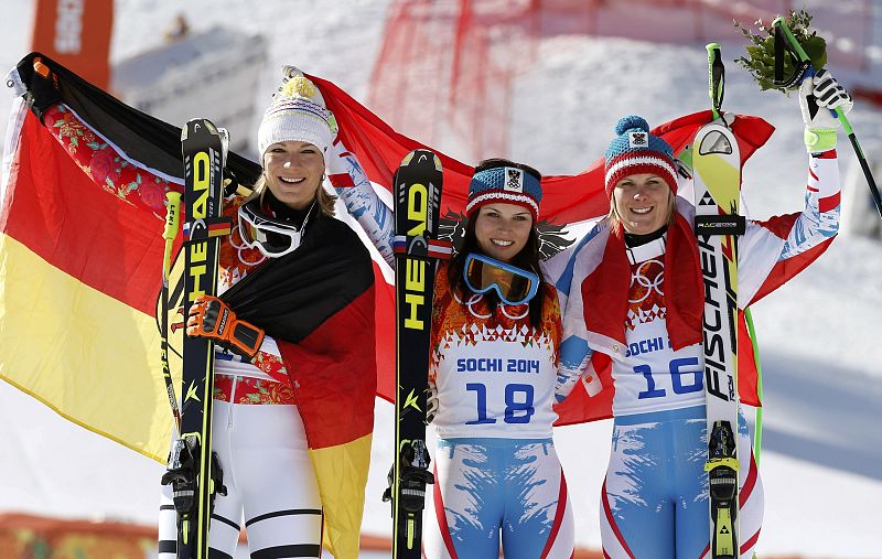 El podio del Supergigante femenino de los Juegos de Sochi