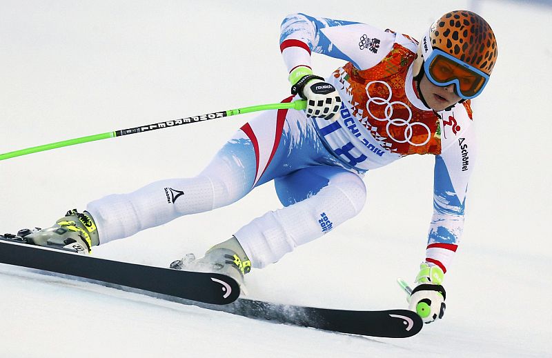Austria's Fenninger skis during the women's alpine skiing Super G competition at the 2014 Sochi Winter Olympics