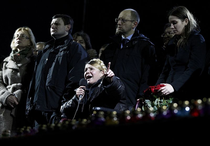 Ukrainian opposition leader Tymoshenko addresses anti-government protesters gathered in the Independence Square in Kiev
