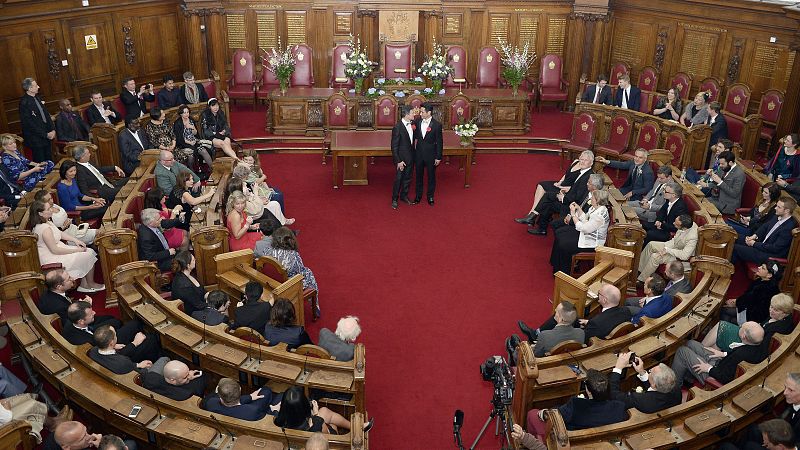 One of the first same sex marriage ceremony takes place in the UK
