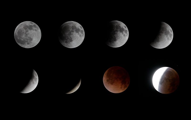 Fotomontaje de las distintas fases del eclipse de luna visto desde El Salvador.