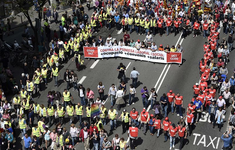 Una vista aérea de la manifestación por el Primero de Mayo en Barcelona.