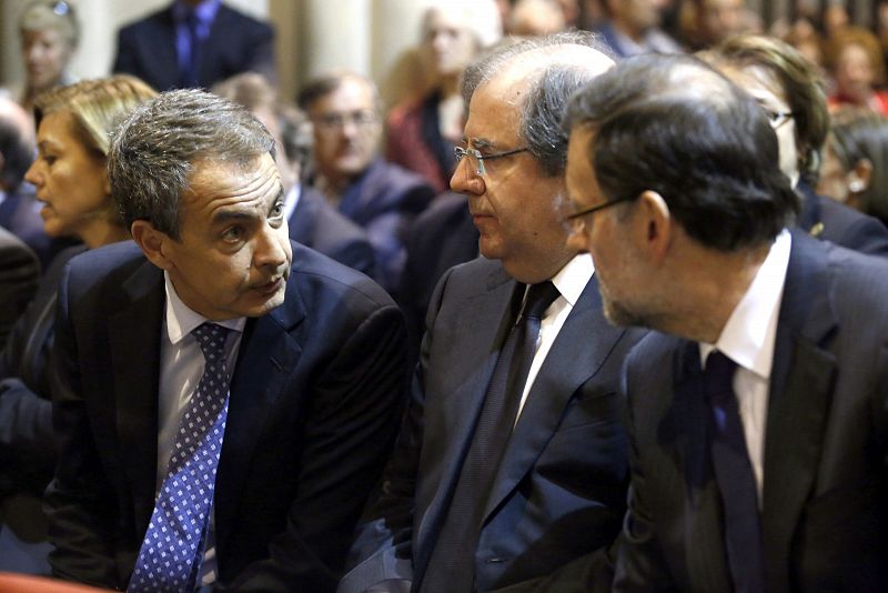 Mariano Rajoy; su antecesor en el cargo, José Luis Rodríguez Zapatero; y el presidente de la Junta de Castilla y León, Juan Vicente Herrera