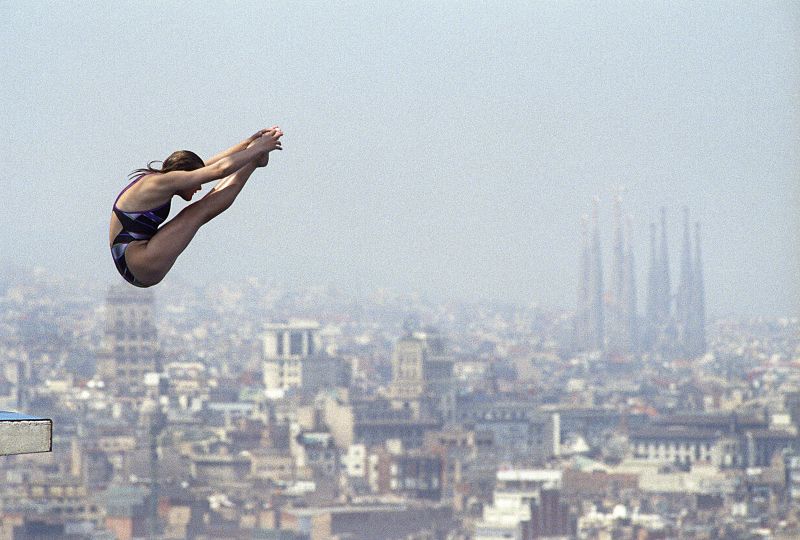Una saltadora de trampolín en los Juegos Olímpicos de Barcelona 92.