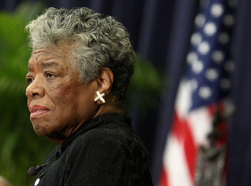 File photo of U.S. poet Maya Angelou speaking during a ceremony to honor South African Archbishop Emeritus Desmond Tutu in Washington