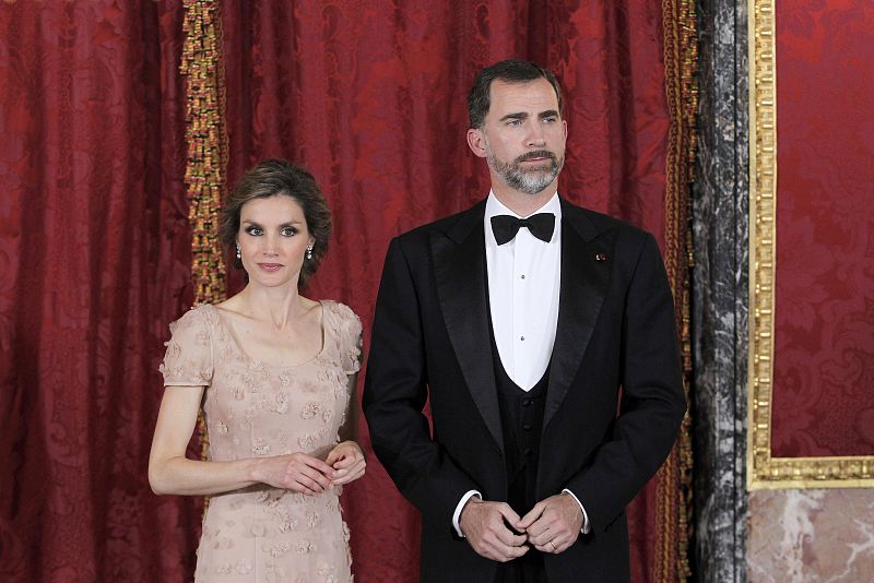 Fle photo of Spain's Princess Letizia and her husband Spain's Crown Prince Felipe at the Royal Palace in Madrid