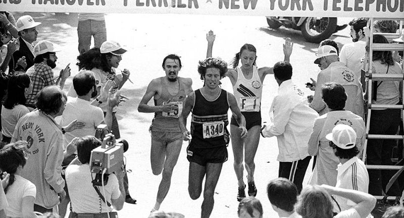 Llegada de Grete Waitz en el maratón de Nueva York de1979