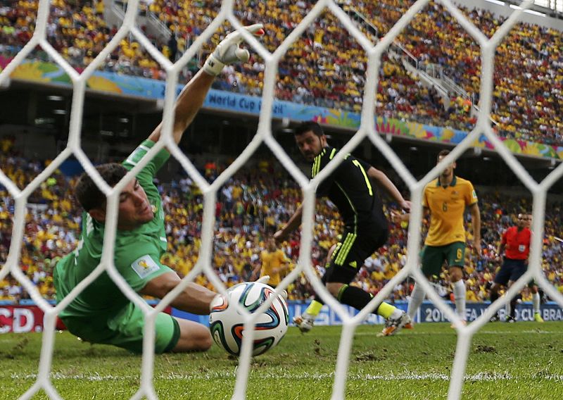 Imagen del gol de Villa desde el interior de la portería.