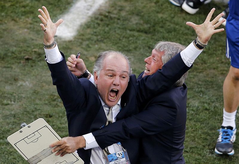 Alejandro Sabella en éxtasis con el gol de Argentina en la prórroga.