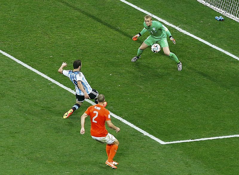 Higuaín ha tenido la ocasión más clara para Argentina en la segunda parte.