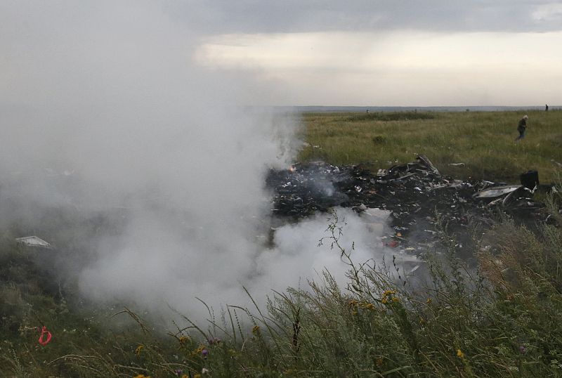 Site of a Malaysia Airlines Boeing 777 plane crash is seen near the settlement of Grabovo in the Donetsk region