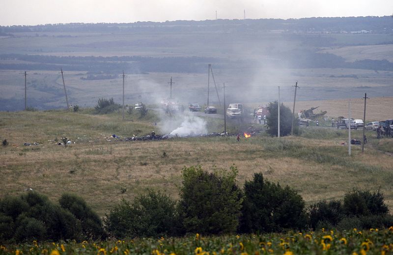 Site of a Malaysia Airlines Boeing 777 plane crash is seen near the settlement of Grabovo in the Donetsk region