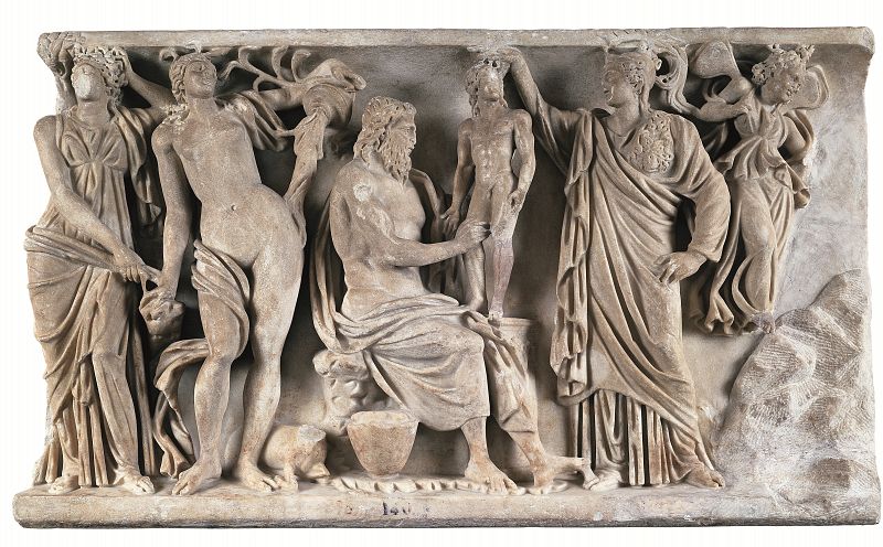 Relieve sepulcral con Prometeo y Atenea creando al primer hombre. Hacia 185 dC.