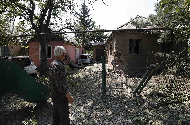 Edificios dañados en Donetsk, principal bastión de los separatistas prorrusos al este de Ucrania