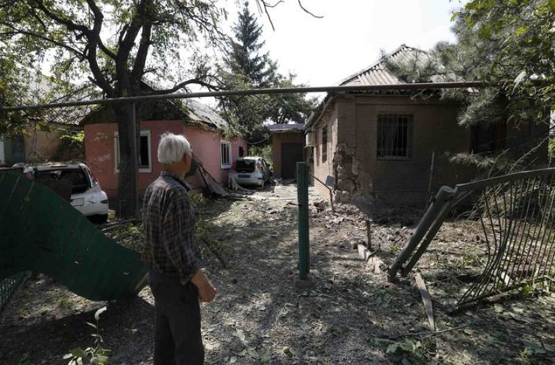 Edificios dañados en Donetsk, principal bastión de los separatistas prorrusos al este de Ucrania