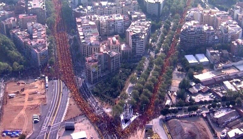 MILES DE PERSONAS FORMAN UNA UVE EN BARCELONA A FAVOR DE LA CONSULTA SOBERANISTA
