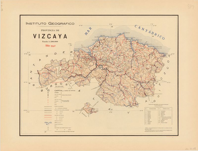 Mapa de Bilbao, en la provincia de Vizcaya, de 1940.