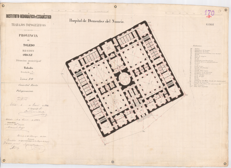 Mapa de 1882 del psiquiátrico de Toledo. Entonces la institución recibía el nombre de 'hospital de dementes'.