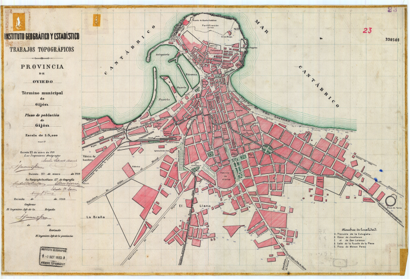 Plano de Gijón, a escala 1:5.000, de enero de 1919.