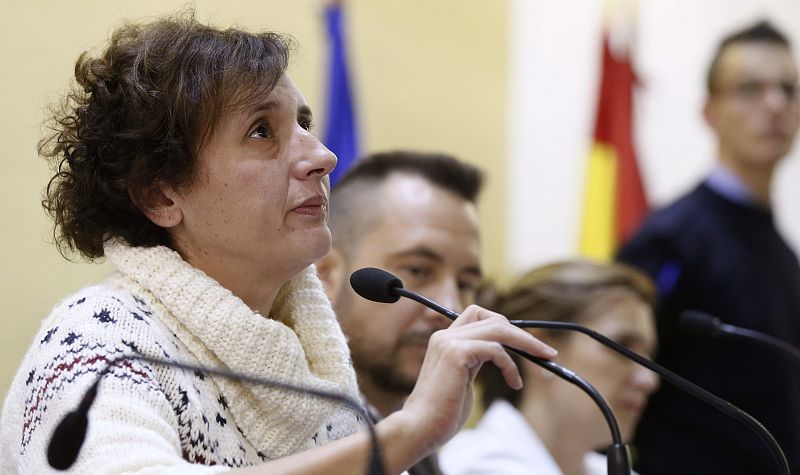 Teresa Romero durante su primera intervención ante los medios tras superar el ébola