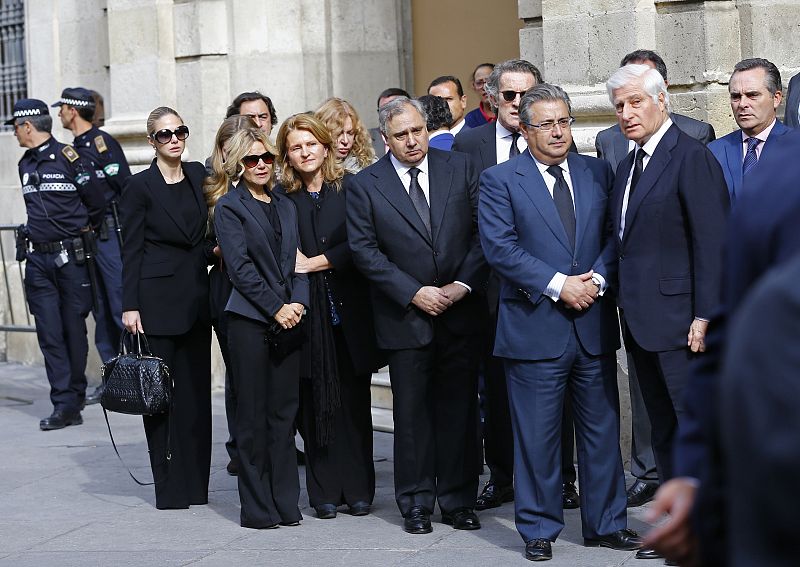 Relatives of Spain's Duchess of Alba stand outside the town hall in the Andalusian capital of Seville