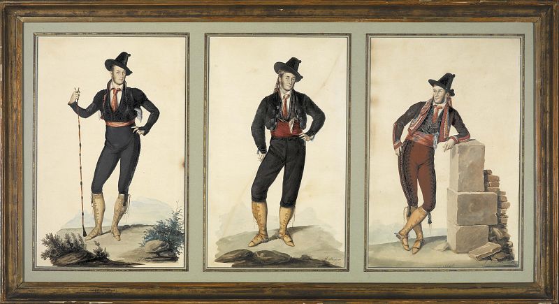 José Domínguez Bécquer, "Triple retrato de Richard Ford como 'majo serio' en la Feria de Mairena", (1832)