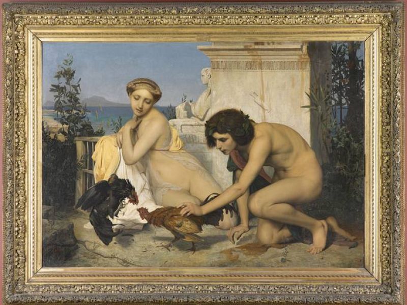 Jean-Léon Gérôme 'Jóvenes griegos poniendo dos gallos a pelear', también llamado 'La pelea de gallos' (1846). París, Musée d'Orsay
