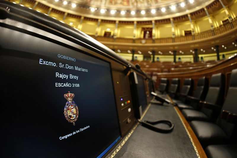 Escaño del presidente del Gobierno, Mariano Rajoy, momentos antes del último debate sobre el estado de la nación de la legislatura.