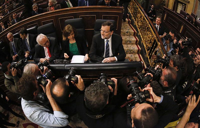 Spain's Prime Minister Mariano Rajoy takes his seat in parliament for the annual state-of-the-nation debate in Madrid